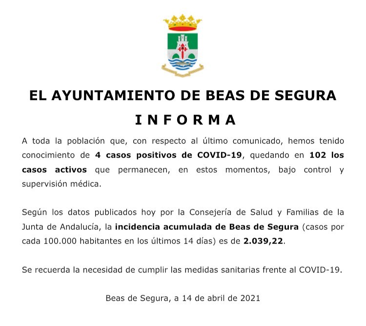Comunicado Ayto. Beas situación Covid